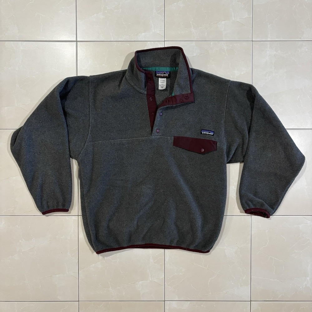 Vintage Patagonia Synchilla Snap-T Fleece Pullover Gray Red Mens XS USA Made